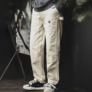 Heren Jeans Maden Japanse Koreaanse Stijl Vintage Losse Gewassen Rechte MultiPocket Cargo Broek Streetwear Timmerman Broek 231009