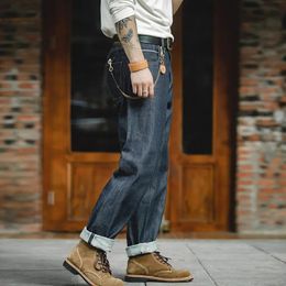 Jeans pour hommes Maden Vintage Denim lavé pantalon droit taille moyenne pour hommes 135 Oz poids lourd Indigo lisière poches double couche 231023