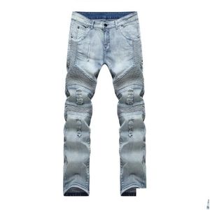 Heren jeans mannelijke motorrijder vernietigde denim stof elastische slanke fit gewassen magere broek joggers mannen gescheurde broek drop levering kleding CL dhzvp