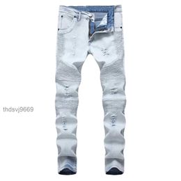 Hommes Jeans homme Biker vêtements pantalon Slip détruit mince Denim droit maigre hommes déchiré Jean mode personnalité U9IQ