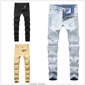 Jeans para hombre Hombre Biker Ropa Pantalones Slip Destroyed Mens Slim Denim Straight Skinny Men Ripped Jean Moda Personalidad azul / negro / Caqui