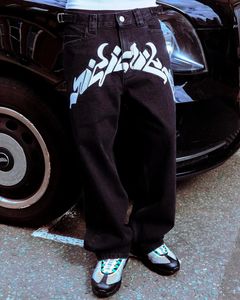 Jeans pour hommes noir Baggy mode rue Hip Hop lettre broderie Denim pantalon Y2k Punk décontracté droit jambe large 231204
