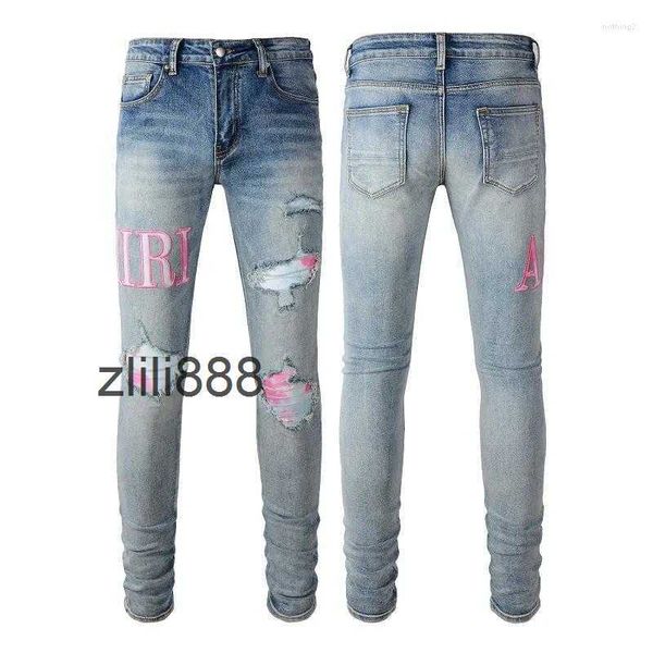 Men Jeans Man Designer Jean Purple Brand Skinny Slim Fit Luxury Hole Ripped Biker Pantal