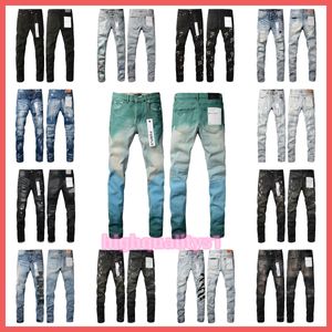 Jeans pour hommes Homme Violet Jean Pantalon Designer Noir Skinny Autocollants Light Wash Ripped Moto Rock Revival Joggers True Religions Hommes 25
