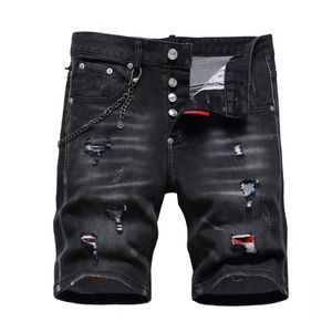 Heren Jeans Heren Zwarte Denim Shorts Zomer Gaten Hoge Kwaliteit Mannelijke Stretch Fit Gescheurd Dsq Maat 44 230606