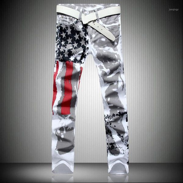 Jeans pour hommes hommes décontractés américains américains pantalons imprimés pour hommes graffiti imprimé blanc hip-hop jean slim fit pantalon 8231
