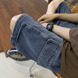Herenjeans Men Casual Japan Baggy Pockets Denim Shorts Blue Streetwear Harajuku Cargo Koreaanse modes vintage los 230519