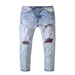 Jeans pour hommes Hommes Jean Hip Hop Pantalon Street Trend Zipper High Style Trou Denim Chaîne Décoration Déchiré Pantalon À Panneaux De Noël