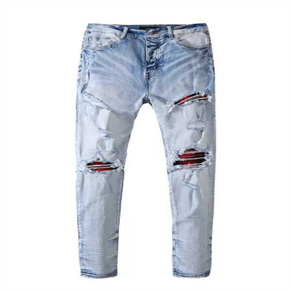 Jeans da uomo Pantaloni Jean Hip Hop da uomo Street Trend Zipper High Street Style Hole Denim Chain Decoration Pantaloni con pannelli strappati Natale