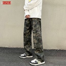 Heren Jeans Mannen Outdoor Camouflage Overalls Broek Losse Opknoping Gevoel Rechte Buis Wijde Pijpen Rest Broek Denim Broek 230607