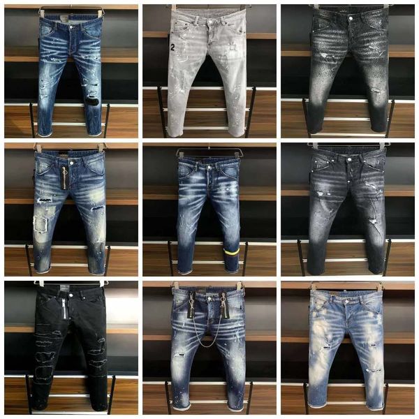 Hommes Jeans Hommes Designer Noir dsq2 Skinny Fit Patch Lavage Léger Déchiré Moto Rock Mode Ouvert Pantalon De Luxe Menswear d2 Taille DSQUARED2 US 28-38