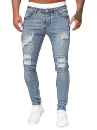 Pantalones vaqueros para hombre Pantalones de mezclilla de hip hop con agujeros de moda ajustados desgastados destruidos rasgados con un toque de moda 230720