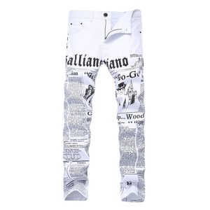 Jeans pour hommes hommes droit mince maigre couleur blanche pantalon lettre imprimé mode homme Denim pantalon goutte