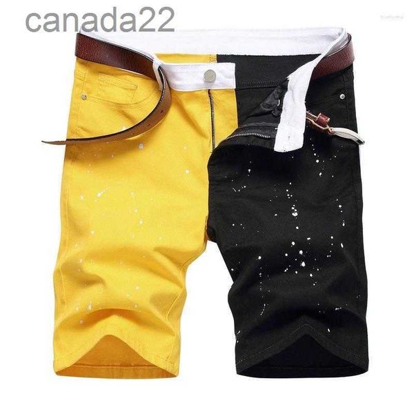 Jeans pour hommes shorts denim d'été pour hommes y2k dégradé de fantaisie rouge noir couleurs de couleur de mode trous de mode Ripped mince sans ceinture SFP1