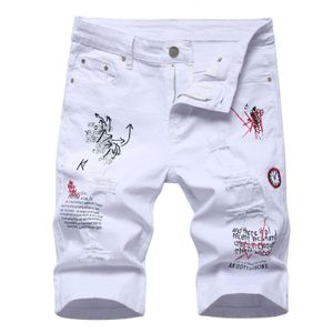 Herenjeans Men Men Summer White gescheurde denim shorts mannelijke gaten korte mode streetwear stretch broek srtaight fit 230519