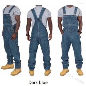 Mens jeans heren 2024 overalls mannen zakken casual losse lange denim broek slanke splice rechte rompers herfst plus maat