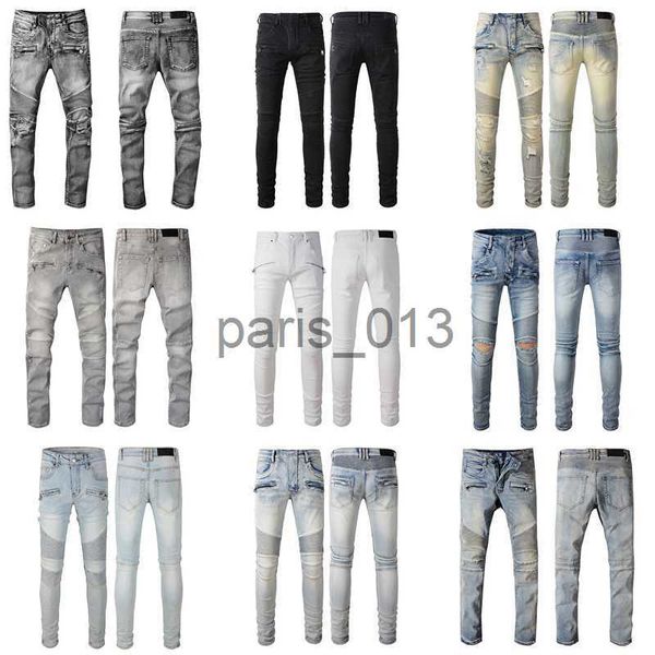 Jeans Hommes Jeans Designer Hommes Hommes Skinny Noir Denim Déchiré Jeans Blanc Homme Rip Jambe Droite Fermeture Éclair Trou Mode Long Hip Hop Pantalon Déchiré Gris Biker Détresse Stre