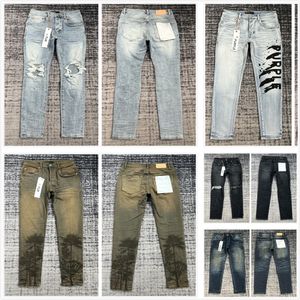 Herenjeans herenjeans paarse jeans gestapelde designerjeans Stretchstof Kniegat Vintage Zwart Slank Casual Vier seizoenen Gewassen Vintage Inked and Dirty Effect
