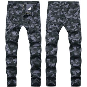 Heren jeans heren overalls camouflage stretch slank fit long denim blauw hiphop broek potlood voor mannelijk