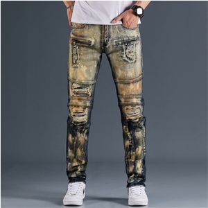 Jeans pour hommes Pantalons pour hommes Locomotive Mode Denim Pantalon Biker Haute Qualité Mâle Droit Casual Designer Déchiré Confortable Avancé 220829 28-38