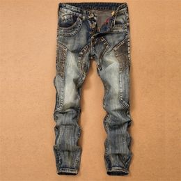 Heren jeans heren broek splitsen jean denim broek fietser hoogwaardige mannelijke rechte casual ontwerper veel multipocket comfortabel 220831