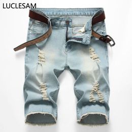 Mens Jeans Mens Rasta Denim Shorts Hip Hop Biker Blue Elastic 2022 Diseñador de moda de verano Short Jean For Men