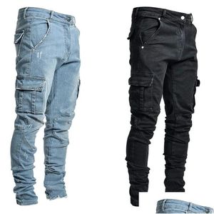 Jeans pour hommes MTI Pocket Cargo Casual Pantalon en denim de coton Pantalon crayon de mode Poches latérales Drop Livraison Vêtements Vêtements Dhyqp