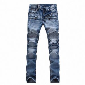 Jeans pour hommes New Fi Male Casual Biker Denim Pantalon imprimé droit Marque Design Lg Pantalon grande taille K2iS #