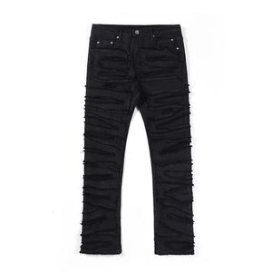 Hommes Jeans Owen Seak Hommes Cire Denim Coton Gothique Vêtements Enduit Automne Droit Solide Noir Pantalon 230607