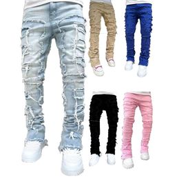 Hommes Jeans Pantalons 2023 Nouvelle Mode Hip Hop Slim Fit Long High Street Jeans Noir Bleu Rose 7 Styles De Luxe Hip Hop En Détresse Hommes Femmes Pantalons Taille M-2XL