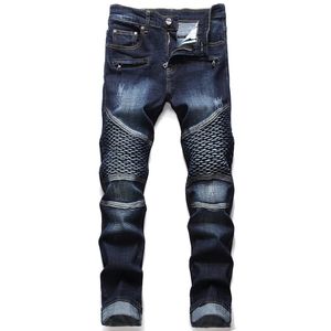 Hommes Jeans Pantalons Épissage Denim Pantalon Biker Haute Qualité Mâle Droite Casual Designer Beaucoup MultiPocket Confortable 240309