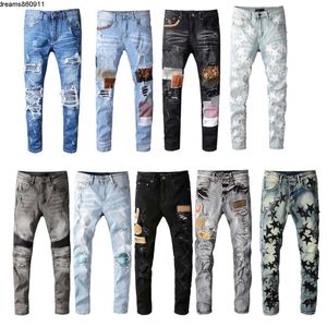 Jeans pour hommes Pantalons Hip-hop High Street Marque de mode Rétro Torn Fold Couture Designer Moto Pantalon Slim Jeans Taille {catégorie}