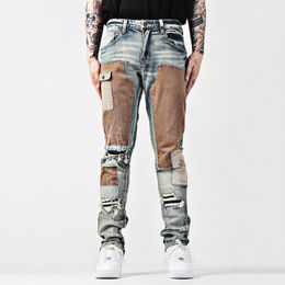 Hommes Jeans PFNW Automne Pantalon Hiphop Multipoches Patchwork Mince Y2k Américain High Street Moto Trou Vintage 28A3610 230731