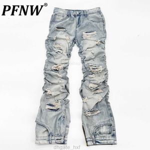 Jeans pour hommes PFNW Printemps Automne Usé Conception de Niche Pantalon en Denim Vintage Long Slim Ajustement Plissé Pantalon de Mode 12A7717 230625