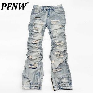 Jeans pour hommes PFNW Printemps Automne Usé Conception de Niche Pantalon en Denim Vintage Long Slim Ajustement Plissé Pantalon de Mode 12A7717 230625
