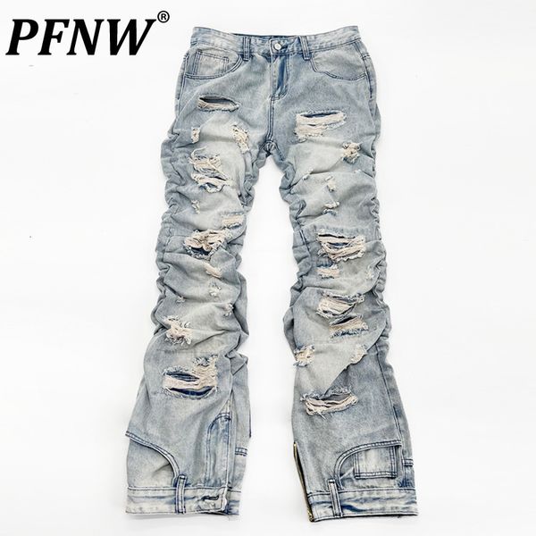 Hommes Jeans PFNW Printemps Automne Usé Niche Conception Vintage Denim Pantalon Long Slim Fit Plissé Mode Pantalon 12A7717 230506
