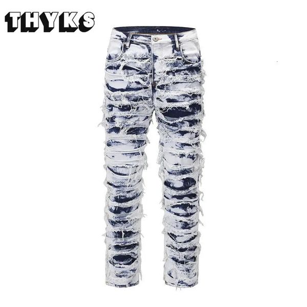 Jeans pour hommes plissés détruisant les hommes en détresse y2k Hombre Baggy Denim pantalons décontractés Harajuku Streetwear pantalon maigre mâle printemps 231204