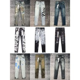 Herenjeans paarse jeans zwarte cargobroek Designer skinny stickers lichte wassing gescheurd motorfiets rock revival joggers ware religies Casual elastische broek