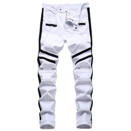 Heren Jeans Punk Mannen Rits Hip Hop Slim Fit Witte Fiets Elastische Split Denim Broek Katoen Mode Casual Jogging mannelijke Kleding 231202