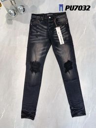 Jeans pour hommes violet marque en détresse mince lavé détruit faire vieux trou déchiré pantalon en Denim noir pantalon