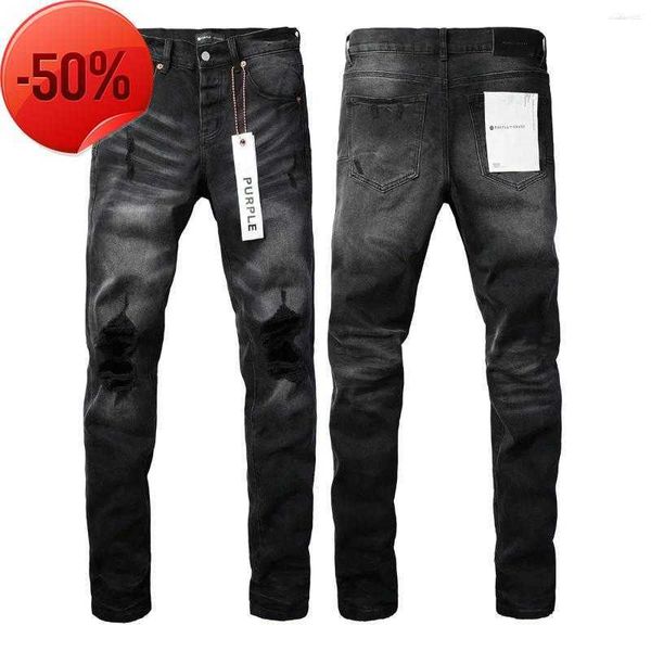 Jeans para hombre Marca púrpura High Street Slim Fit Destruido Agujero Hip Hop Denim Pantalones largos Streetwear {categoría}