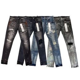 Jeans pour hommes en jean pourpre designer en denim pantalon de mode trous de mode Us Taille 28-40 Hip Hop Tableau de fermeture éclair en détresse Taille 29-40