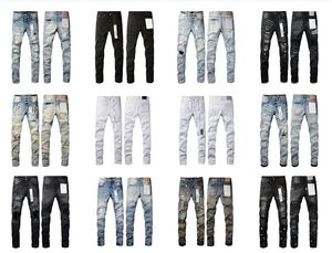 Heren jeans paarse jeans ontwerper denim borduurwerk broek mode gaten broek Amerikaanse maat 28-40 hiphop noodlijdende rits broek maat 29-40