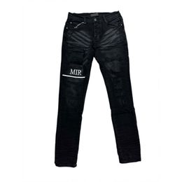 heren jeans paarse jeans designer jeans Stretch denim broek voor heren Rechte pasvorm patches knieën stretch denim borduurbroek lettergaten broek broek met ritssluiting