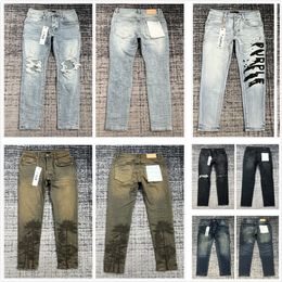 jeans para hombre jeans morados jeans de diseñador apilados Tejido elástico Agujero en la rodilla Vintage Negro Slim Casual Cuatro estaciones Lavado Vintage Parches con efecto entintado y sucio