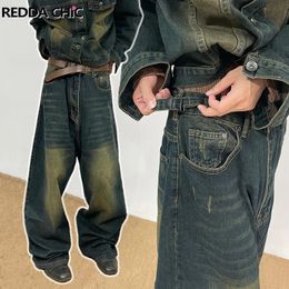Heren jeans REDDACHiC jaren 90 retro skater oversized broek mannen groene wassen Adjustwaist wijde pijpen casual geborsteld baggy Y2k hiphop streetwear 231204
