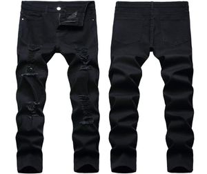 Pantalon noir rétro pour hommes Retro Black Hole étiré Ripped Slip Fit Fashion Fashion Casual Denim Trafers9605261