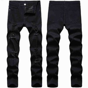 Designer nouveaux jeans de rue pour hommes pantalons noirs vintage trou extensible cassé qualité de la mode mode jeans de moto décontractés