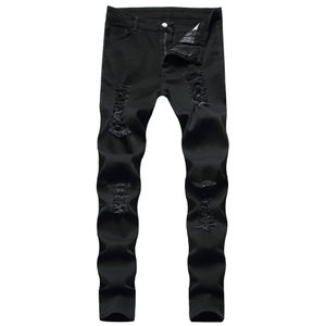 Jeans pour hommes Retro Black Pantal Stretch Hole Ripped Slip Fit Fashion Fashion Casual Denim Pantaux pour hommes Hip Hop Pants Vêtements Vêtements 2024