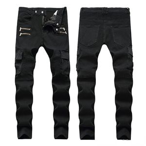 Jeans pour hommes Pantalon cargo à fermeture éclair déchiré Jean endommagé avec trous cassés Pantalon à jambes minces